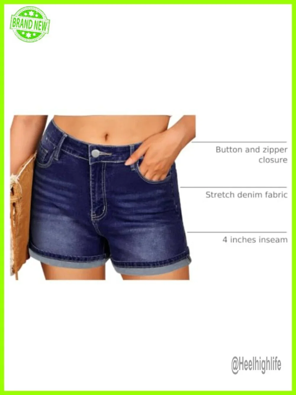 Mid Rise Stretch Denim Jean Shorts Women Casual Summer Fold Hem